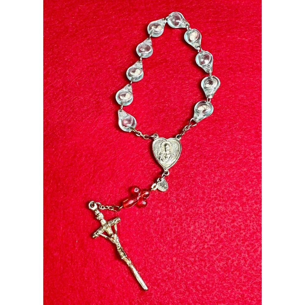 Vintage Italian AGEI Single Decade Rosary Chaplet Clear Teardrop Beads Crucifix